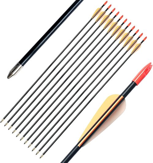 Archery 28" Fiberglass Arrows - Perfect for Beginners, Women & Kids | Pack of 12 for Recurve Bow