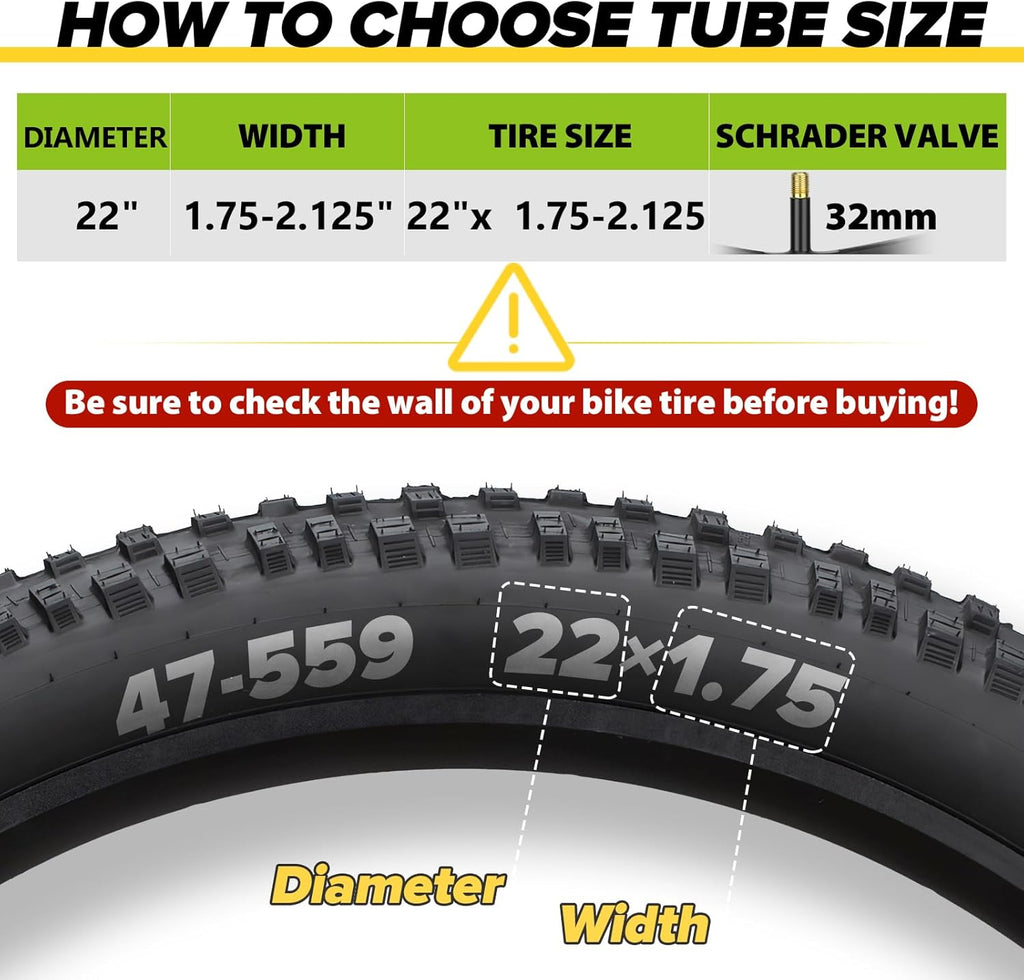 Reliable Bicycle Tube - 2 Pack with Tire Levers & 32mm AV Schrader Valve | Sizes 12"-29"