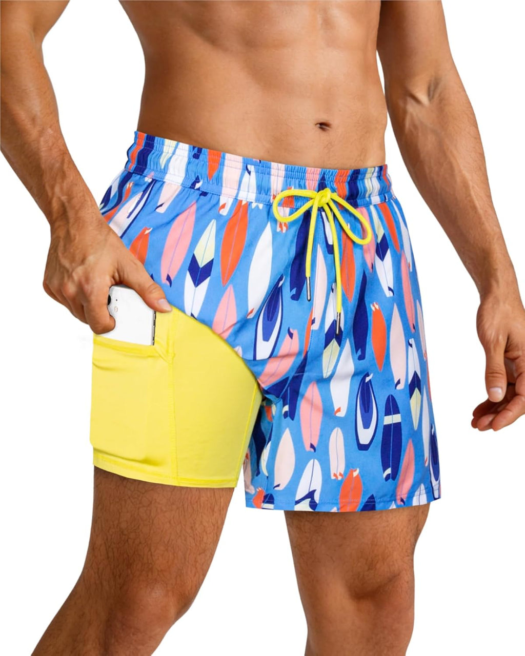 Surf Cuz Men's Swim Trunks - Quick Dry 5-Inch Bathing Suit with Compression Liner & Zipper Pockets