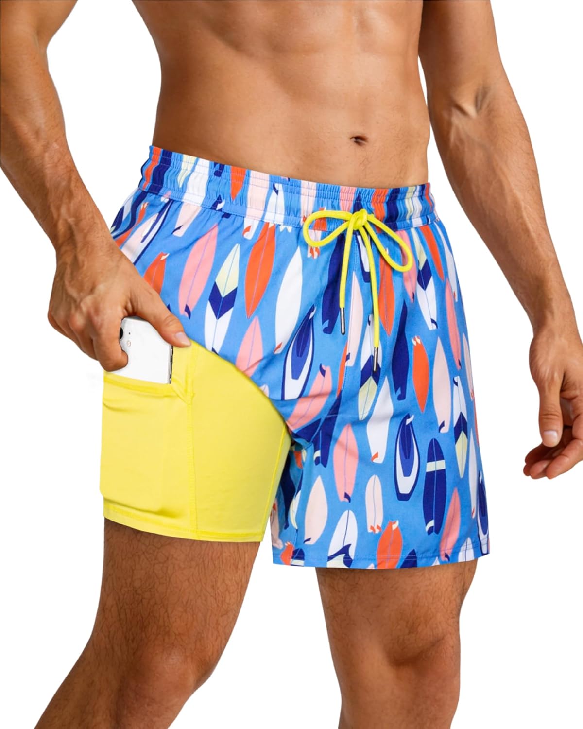 Surf Cuz Men's Swim Trunks - Quick Dry 5-Inch Bathing Suit with Compression Liner & Zipper Pockets