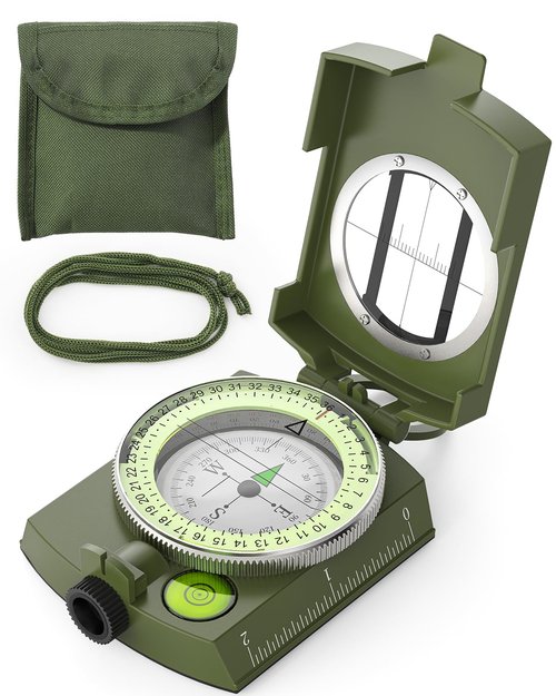 Sportneer Military Lensatic Sighting Compass with Carrying Bag, Waterproof and Shakeproof, Army Green