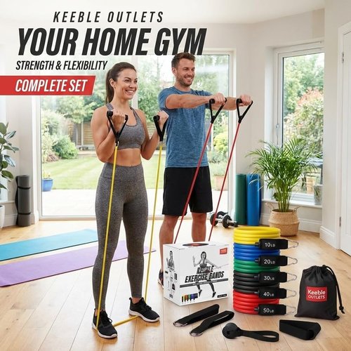 Keeble Outlets Resistance Bands Set | Exercise Bands for Working Out | Fitness Bands with Handles | Stretch Bands for Strength Training, Physical Therapy & Home Workouts