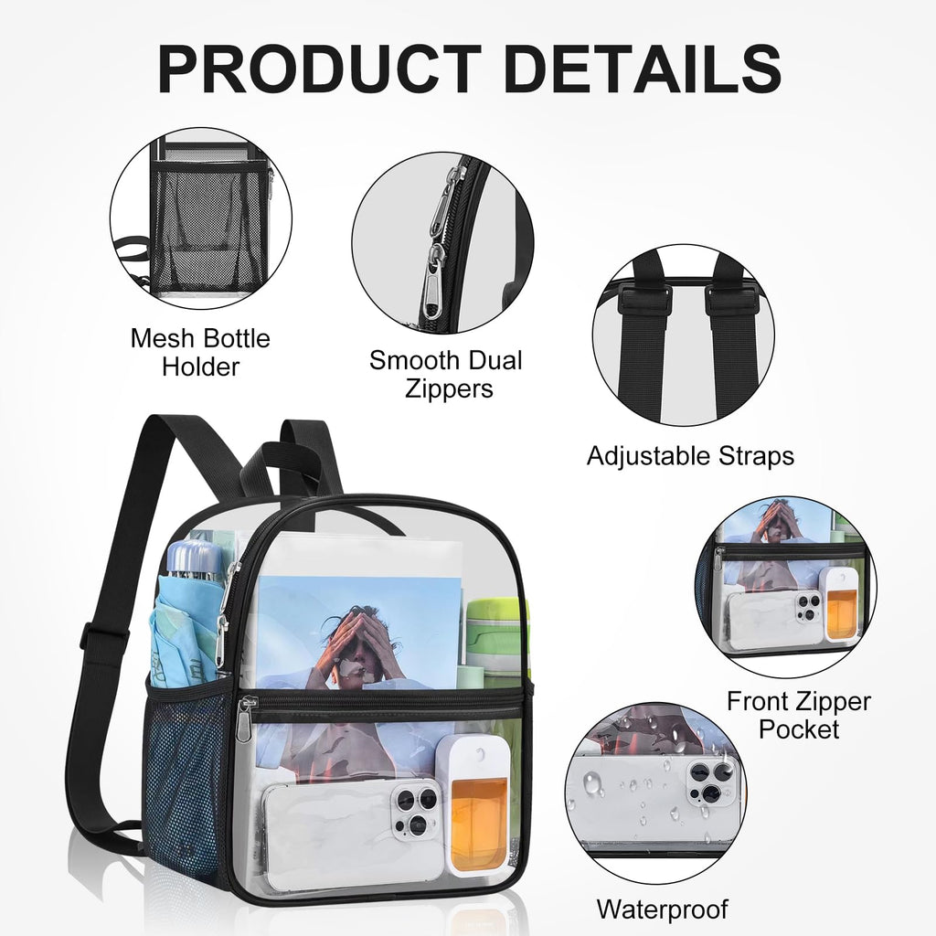 USPECLARE Clear Backpack Stadium Approved 12X11x6, Waterproof Clear Bag Stadium Backpack for Concert Work Sport Event