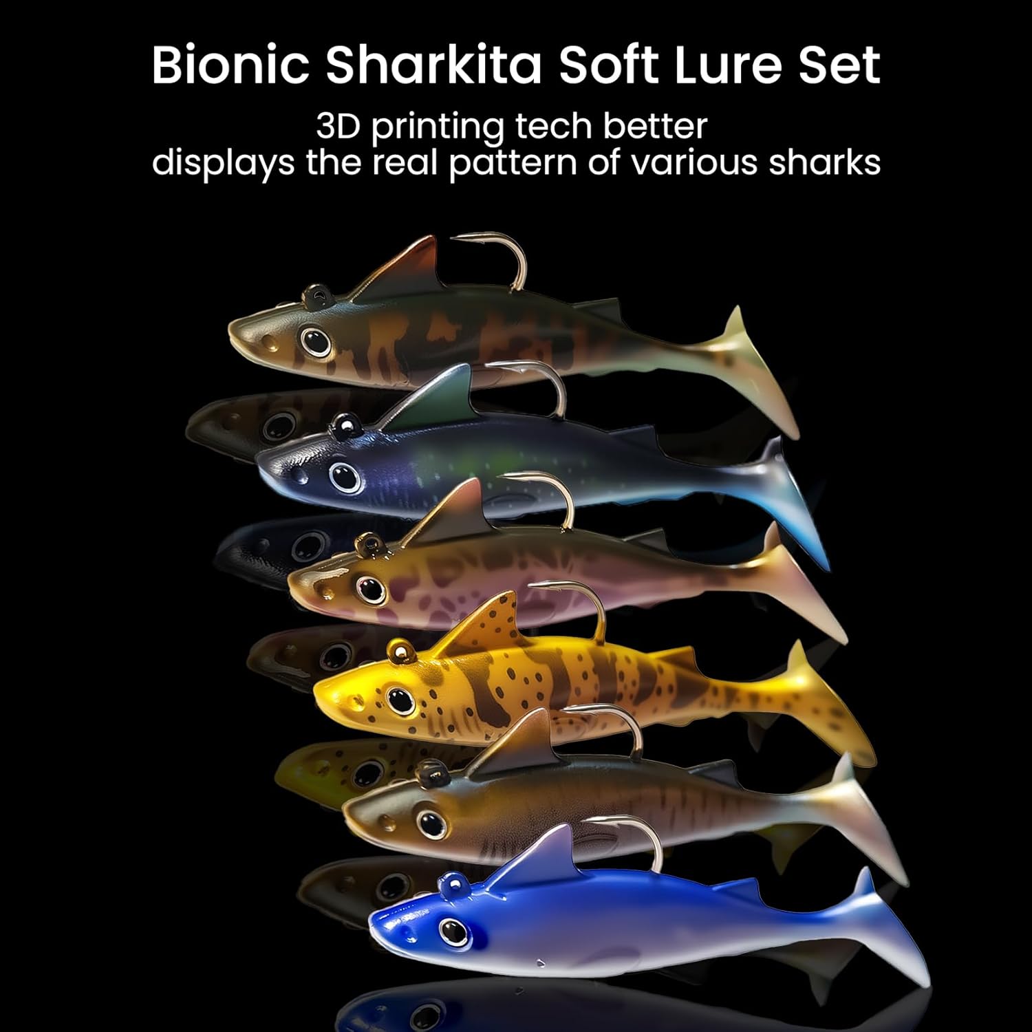 Pristis Fishing Lures - 6 Pcs Sharkita Jig Head Soft Baits | Durable Pre-Rigged Paddle Tail Set for Bass & Trout