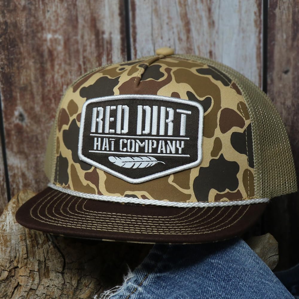 Red Dirt Hat Company Youth Adjustable Snapback Hat, Trucker Cap w/Ventilated Mesh Back & Snap Back Closure, Structured Baseball Cap for Men & Women - Duck Camo, Tan, One Size Fits All