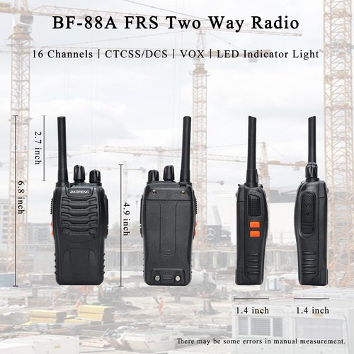 BAOFENG BF-88A Walkie Talkies Handheld FRS Radio License-Free Walkie Talkie for Adults Long Range 16 Channels Two Way Radio with USB C Charger Pack of 6