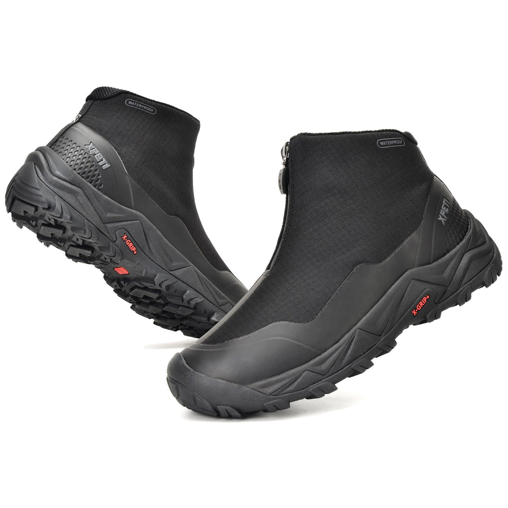 XPETI Mens Hiking Boots Waterproof Slip on Hikers for Men Outdoor Winter Camping Shoes Zipper Black Size 11