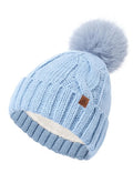 DS DADOU&XIAOSHAN Winter Hats for Women, Fleece Lined Beanie with Pom Pom, Girls Womens Knit Hat Beanies Toboggan (Sky Blue)