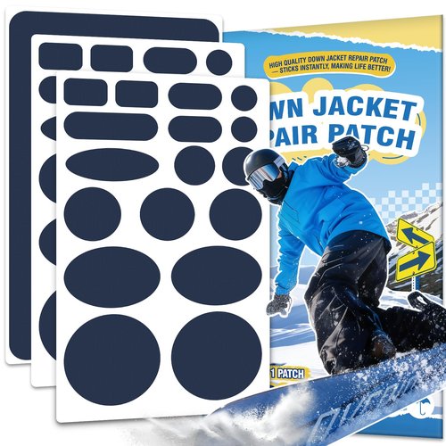35Pcs Down Jacket Repair Patch Kit Pre-Cut Nylon Patches for Clothes Self-Adhesive Fabric Tape Waterproof Lightweight Outdoor Gear Tenacious Repair Tape for Puffer Jacket Coat Tent Backpack(Navy Blue)