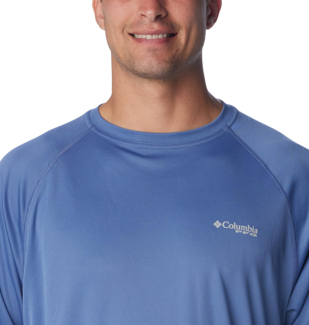 Columbia Men's Terminal Tackle Long Sleeve Shirt, Bluebell/Cool Grey Logo, 3X Tall
