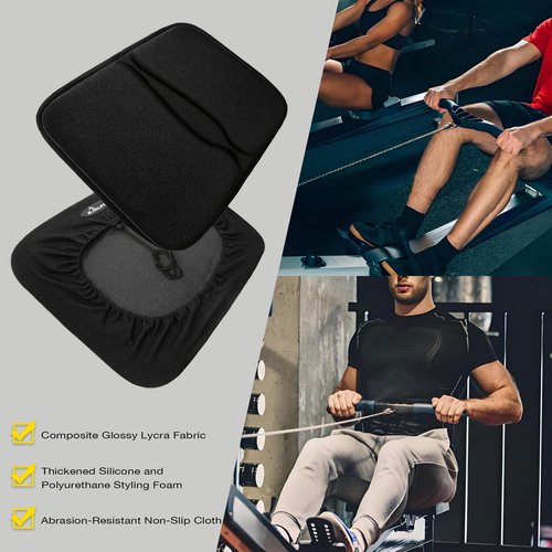 Gel Padded Seat Cushion Cover for Recumbent Bike & Rowing Machine - Extra Wide Thick Memory Foam with Gel Pad for Exercise Recumbent Bicycle and WaterRower, Concept2, for Women and Men Comfort