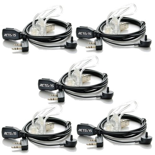 Retevis Walkie Talkie Earpiece with Mic, Comfortable Acoustic Tube, for RT22 RT68 RT21 RT68H RT86S, Compatible with Baofeng BF-888S BF-T26 Pxton Kenwood Walkie Talkies, Surveillance Headset(5 Pack)