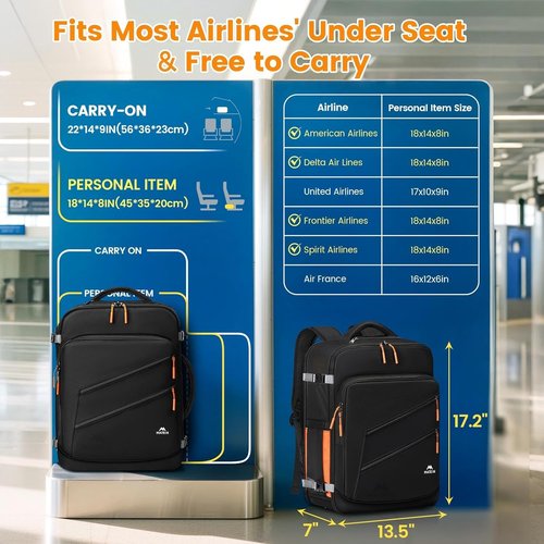 MATEIN Personal Item Backpack - Airline Approved Carry-On with Shoe Compartment | Fits 17" Laptop, Lightweight Travel Bag