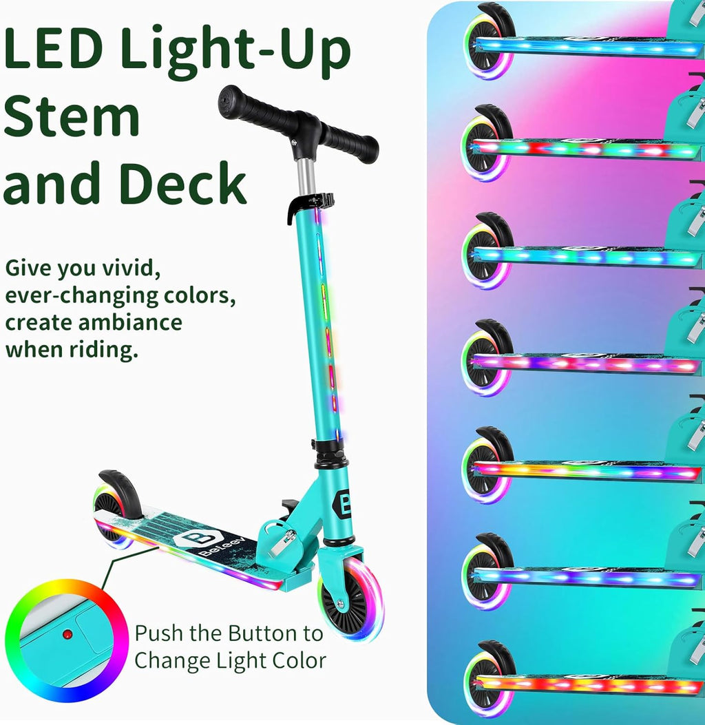 BELEEV V2 Kids Scooter - Light-Up Wheels, Adjustable Height, Non-Slip Deck | Lightweight Folding Design for Ages 3-12