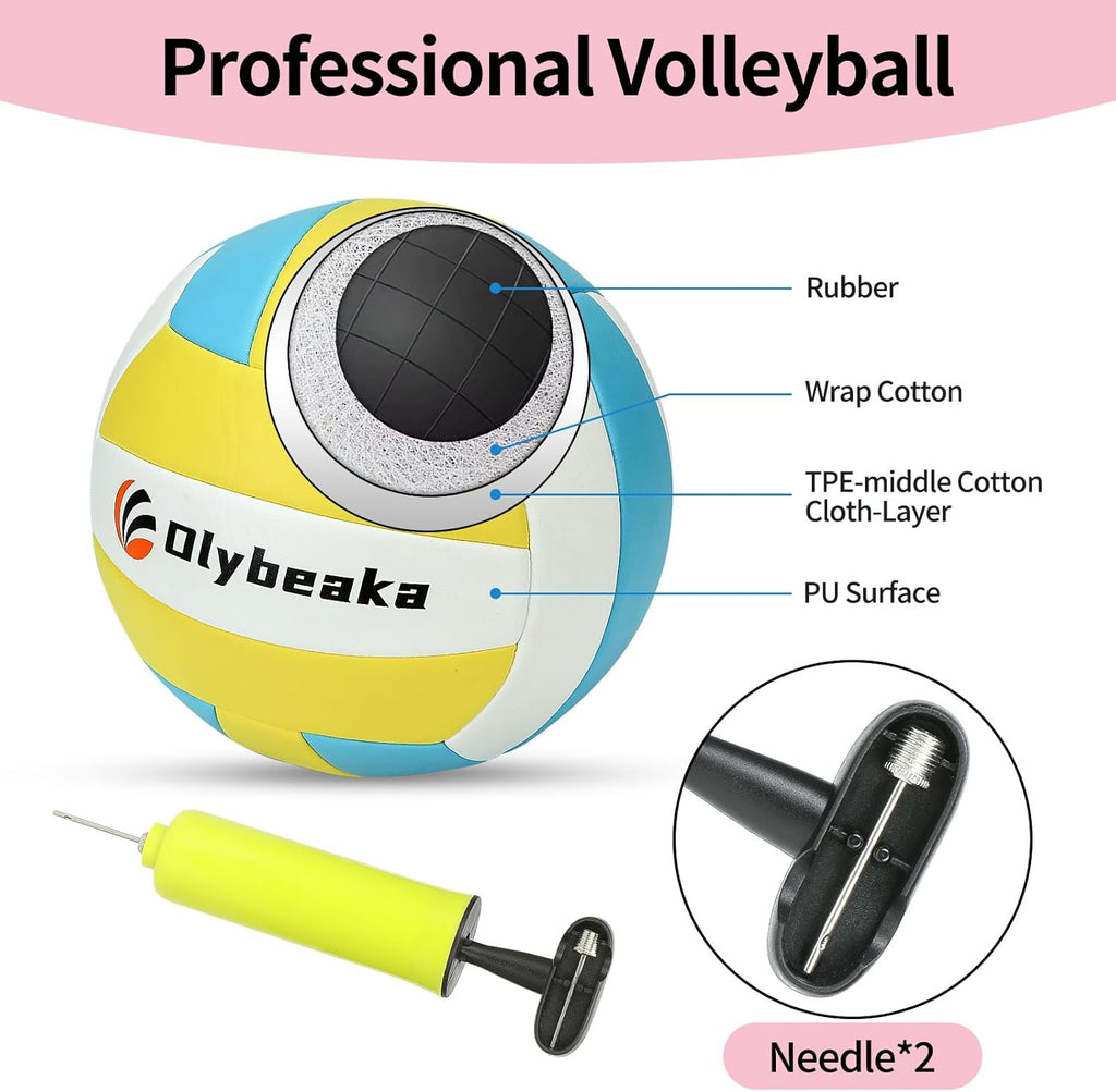 Skiennix Portable Outdoor Volleyball Net Set - Adjustable Poles, Soft PU Volleyball & Pump, Carry Bag Included