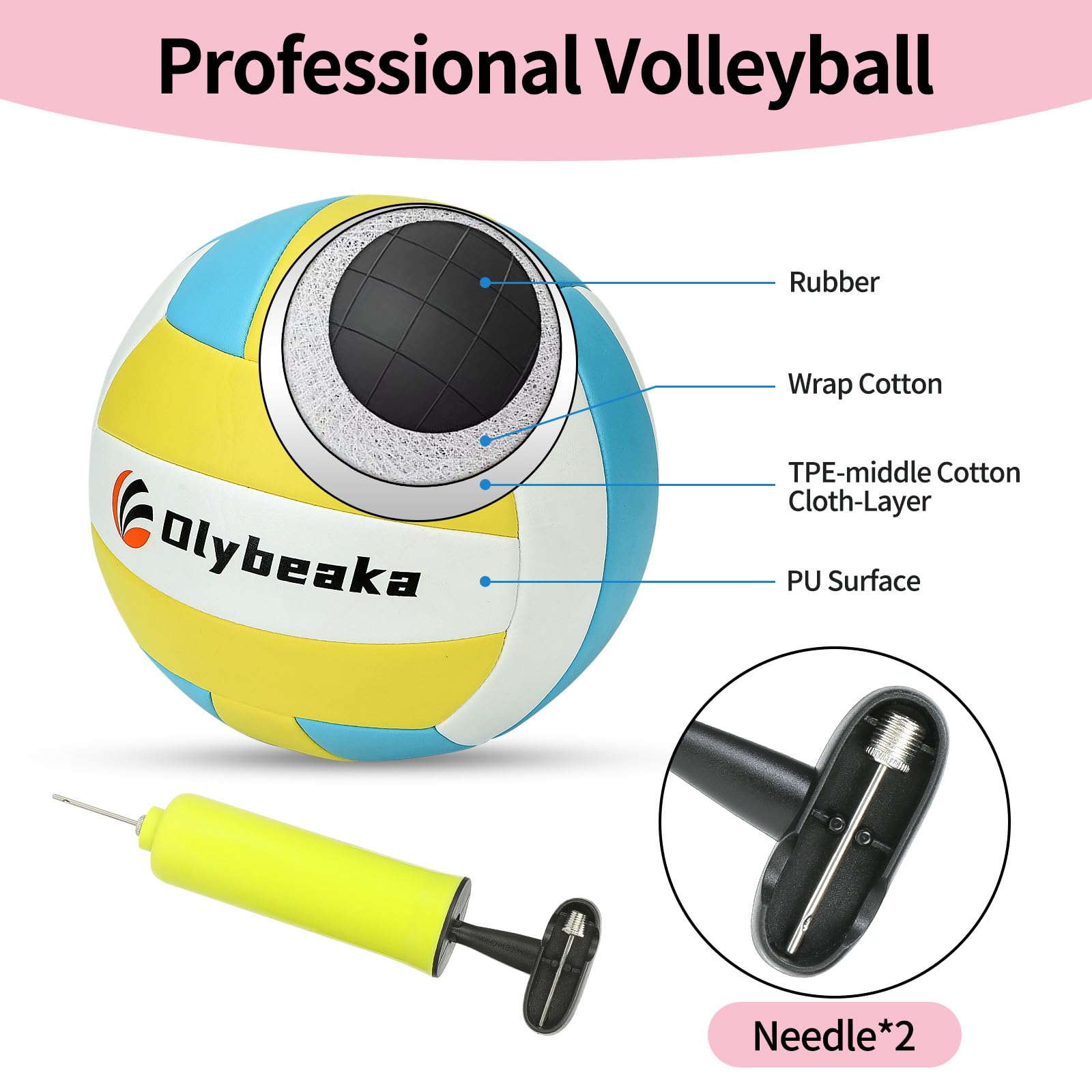 20FT Outdoor Volleyball Net Set System for Backyard Beach with Anti-Sagging Net, Iron Adjustable Height Poles, Soft PU Volleyball and Pump, Carry Bag - Instant Set Up & Durable (Pink)