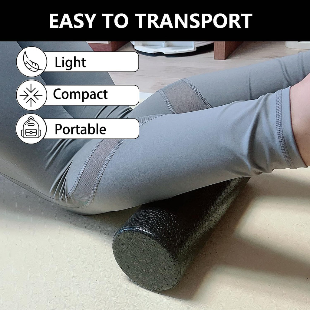 Skiennix Travel Size Back Roller - High Density Foam for Stretching & Muscle Recovery | 12" X 4" (Black)