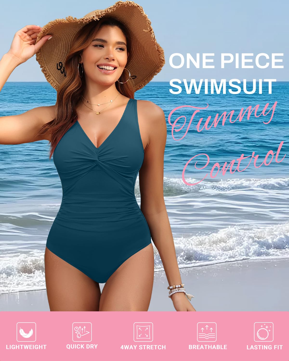 Holipick Green Women Tummy Control One Piece Swimsuit - Push Up Bathing Suit Full Coverage Slimming Swimwear XL