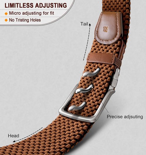 KEMISANT Reversible Braided Belt - Elastic Stretch Design for Men | 1 3/8" Golf Casual Style