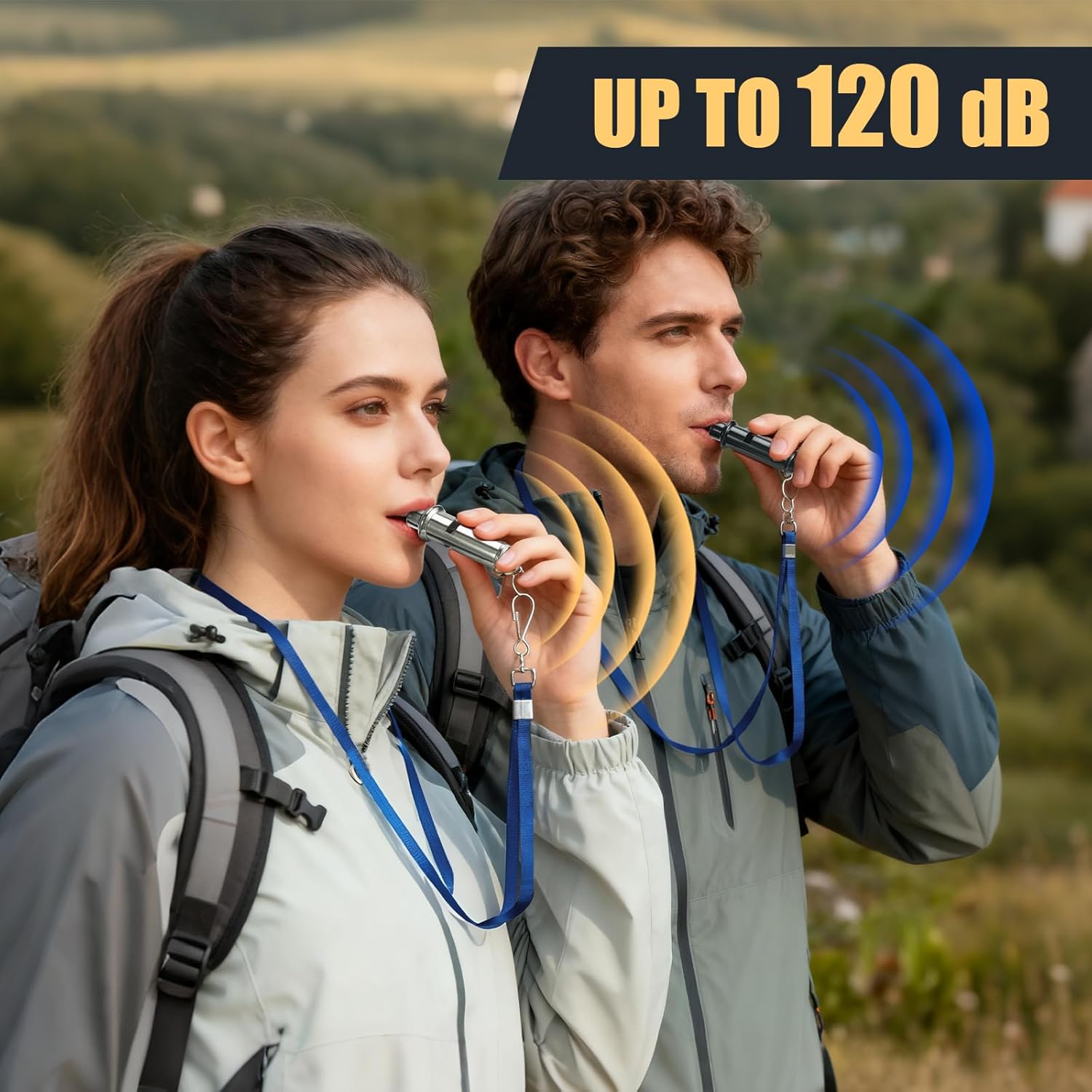 Skiennix Emergency Whistles - 120dB Pealess Safety Whistles with Nylon Lanyards & Case | Black & Silver, Ideal for Hiking & Camping