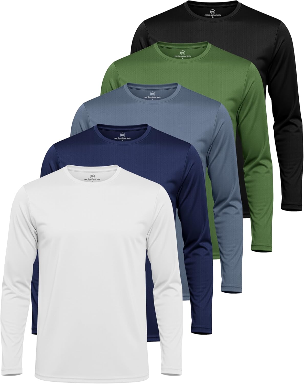 Real Essentials Men's Quick Dry Athletic Long Sleeve T-Shirt - UPF SPF UV Protection | 3 & 5 Pack, Big & Tall Available