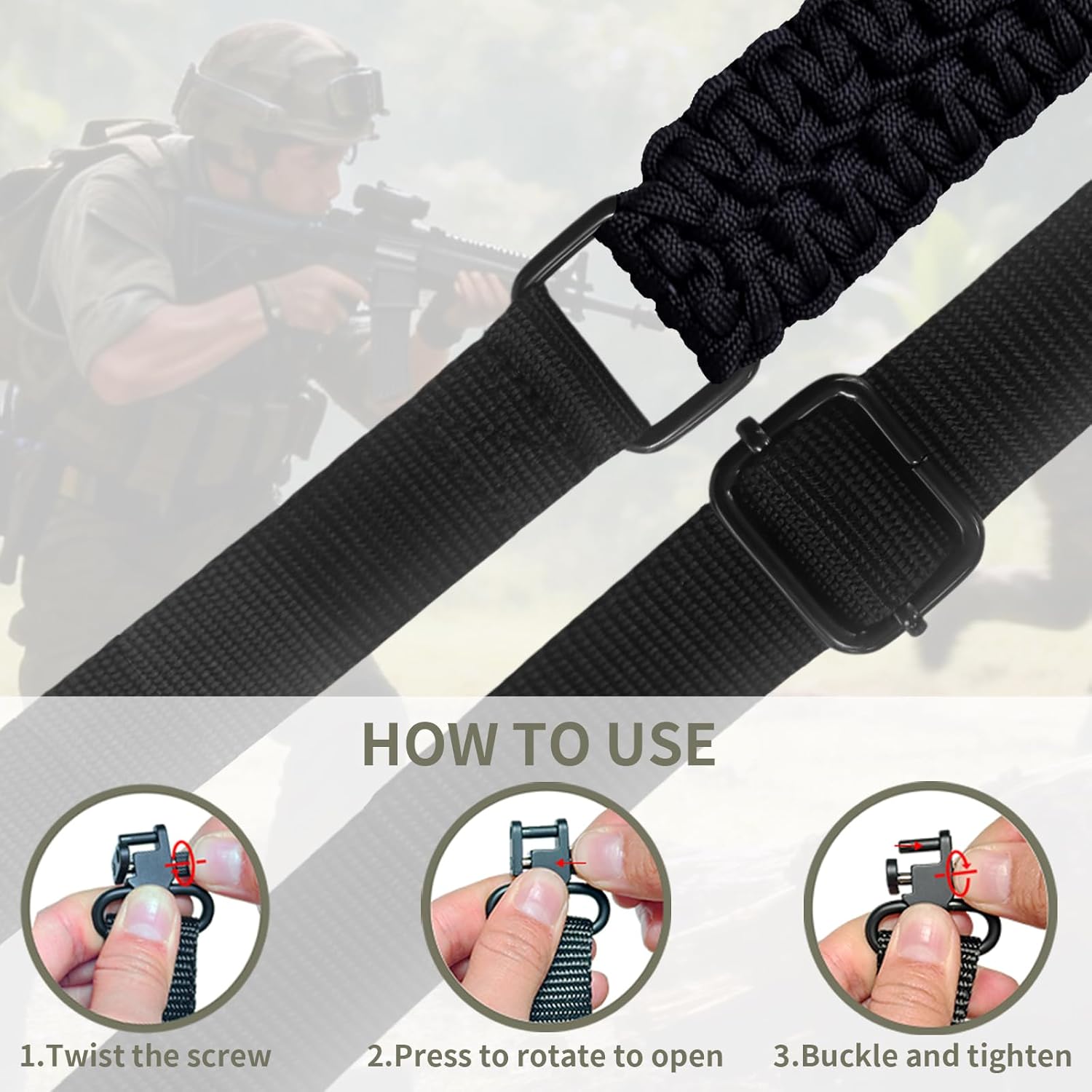 Skiennix Adjustable Paracord Rifle Sling - Heavy-Duty 2-Point Design for Hunting | Includes Swivel Mount