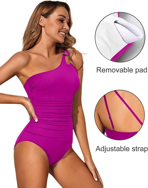 Holipick One Shoulder One-Piece Swimsuit - Tummy Control & Modest Full Coverage | Stylish Keyhole Design