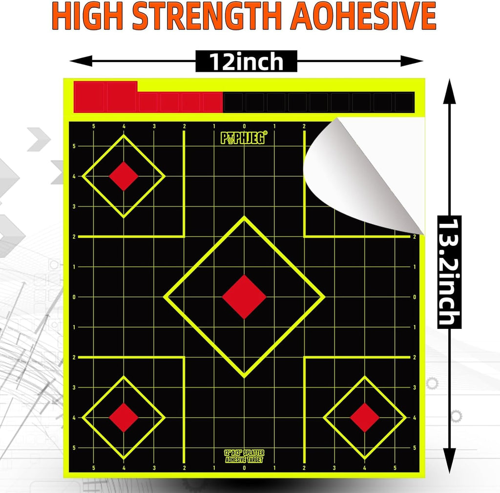 Splatter Adhesive Shooting Target Stickers by [Brand Name] - Fluorescent Yellow, 12x13 Inch, Ideal for Handguns & Rifles (10/25/50 Pack)