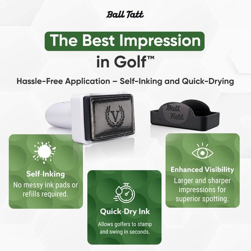 Ball Tatt - Golf Ball Stamp - Self-Inking Marker - Quick-Dry Permanent Marking Tool, No Leaks or Refills, Reusable & Waterproof Golfing Stamper - Ideal Gift for Golfers, Dads, Retirement (V Monogram)