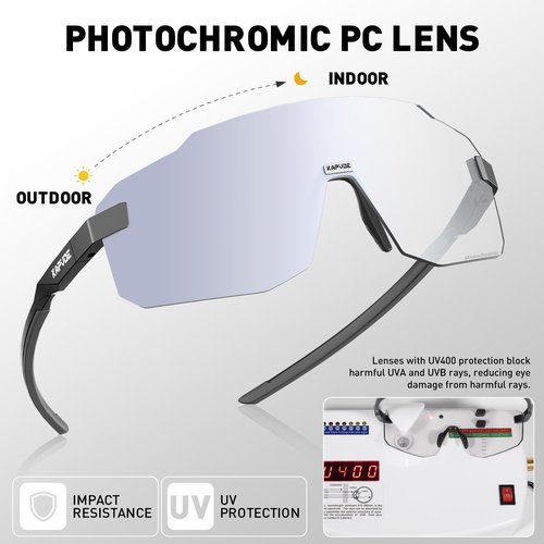 KAPVOE Photochromic Cycling Glasses for Men Women Sport Sunglasses UV Protection Driving Mountain Running MTB Frameless K341