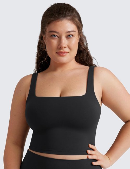 CRZ YOGA Butterluxe Square Neck Crop Tank Top - Padded Longline Sports Bra for Women