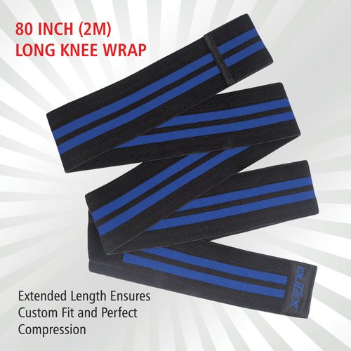 Outex Knee Wraps for Weightlifting (Pair), 80" Long Knee Straps for Weightlifting, Powerlifting, Leg Press, Cross Training - Knee Wraps Support for Squat - for Men & Women (Black/Blue)