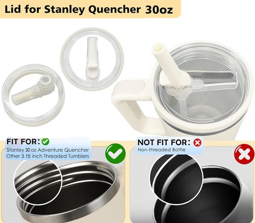 2 Pack 30oz Detachable Flip Straw Lid Replacement for Stanley Quencher H2.0 and ProTourLeak Proof and Dust-Proof Lid,Reusable Tumbler Cover for Stanley Cup (White, 30oz)