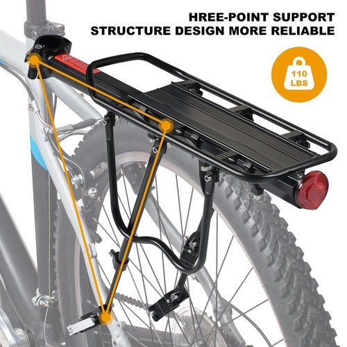PussMog Rear Bike Rack, Aluminum Alloy, Black, 185 lbs Load Capacity, Quick Release, Cycling Camping Touring
