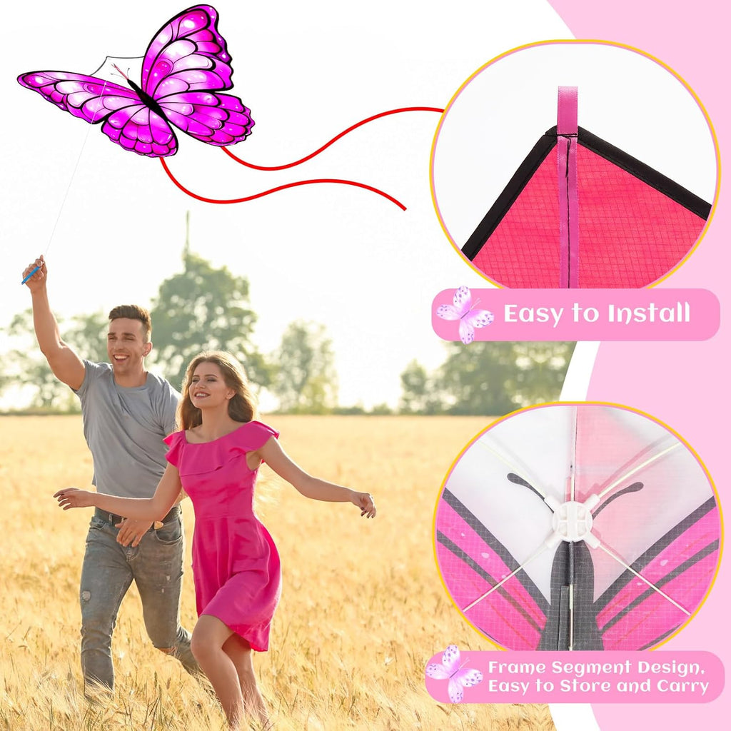 Silipull Butterfly Kites - 6 Pcs Large 55" x 28" Colorful Kites with 328ft String for Outdoor Fun