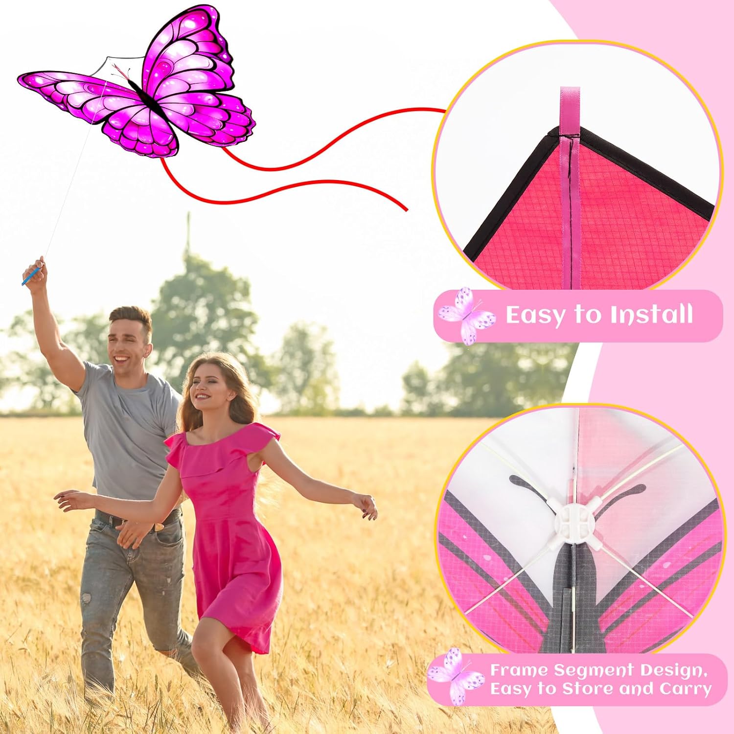 Silipull Butterfly Kites - 6 Pcs Large 55" x 28" Colorful Kites with 328ft String for Outdoor Fun