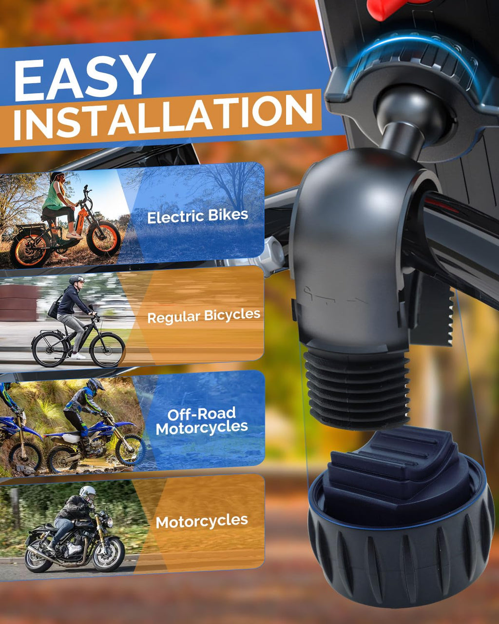 Victoper Bike Phone Holder, Motorcycle Handlebar Cell Phone Clamp, Motorcycle Phone Mount, Scooter Phone Clip for 5.5" to 6.7" Smartphones for Bicycle, Electrict Vehicle, Mountain Bike