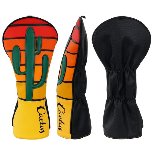 LZFAN Golf Club Head Cover Golf Head Covers Driver Headcover Wood Headcover Leather Patchwork Cactus