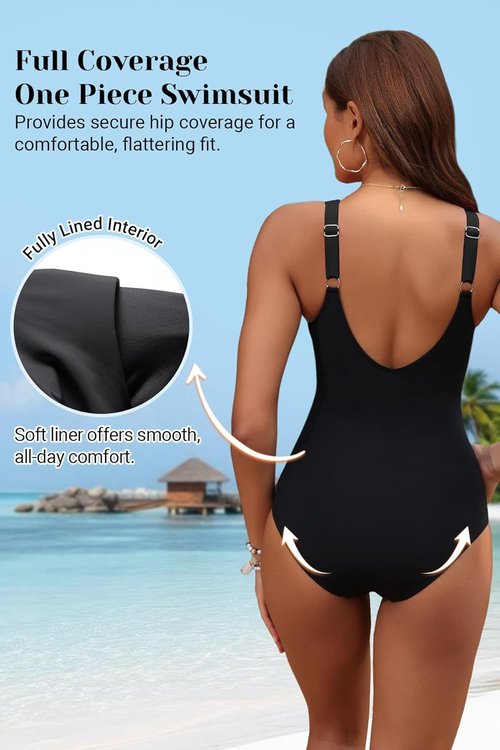 Holipick Tummy Control One Piece Swimsuit - Push-Up Full Coverage Slimming Bathing Suit
