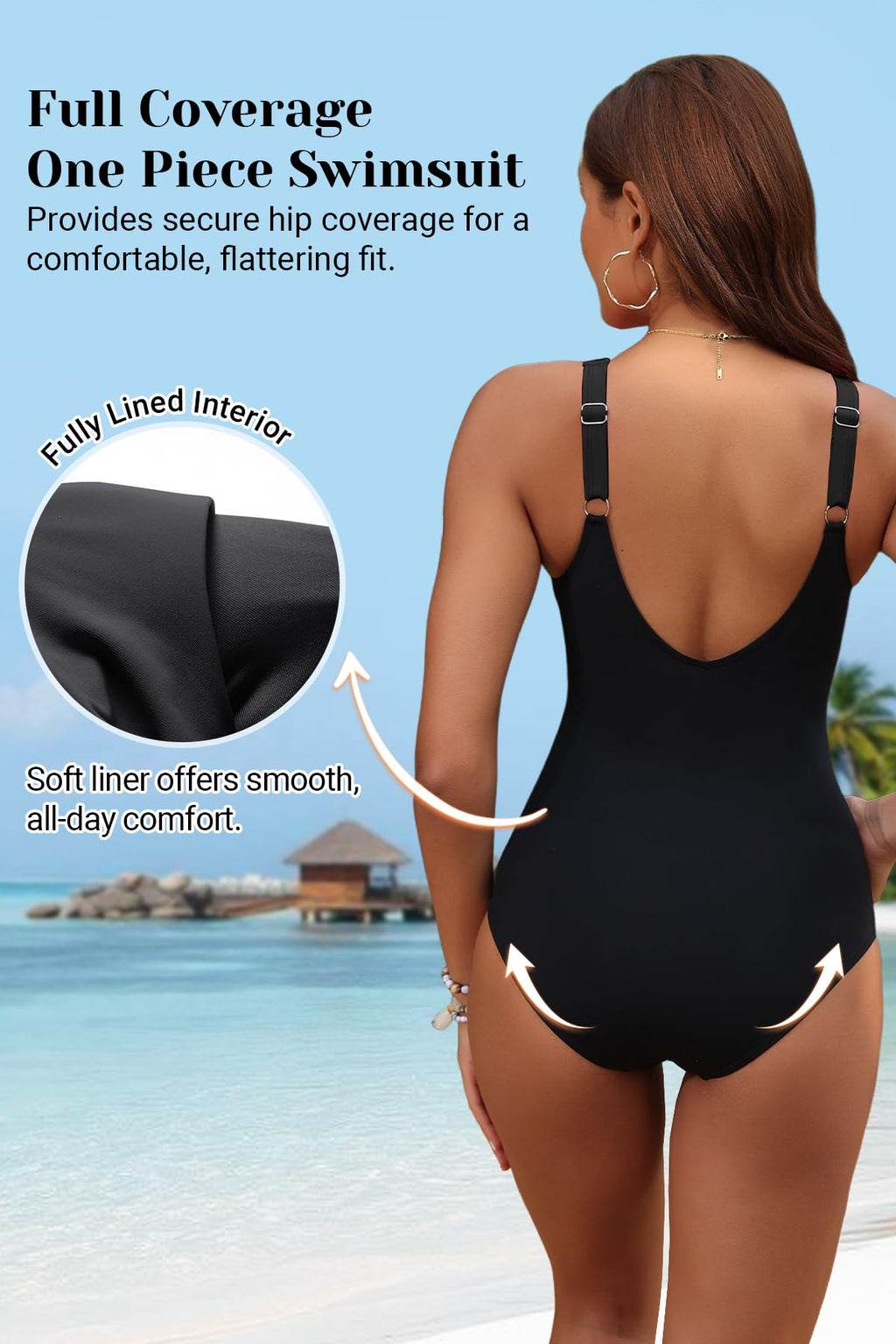 Holipick Black Plus Size Women Tummy Control One Piece Swimsuit - Push Up Bathing Suit Full Coverage Slimming Swimwear 20 Plus (US 20W)