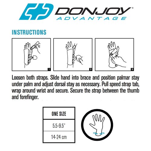 DonJoy Advantage Stabilizing Speed-Wrap Wrist Brace for Carpal Tunnel, Sprains, Strains, Tendonitis, Instabilities - Palm/Dorsal Stays, Speed-wrap Lace System. Adjustable to fit 5.5" - 9.5" Left