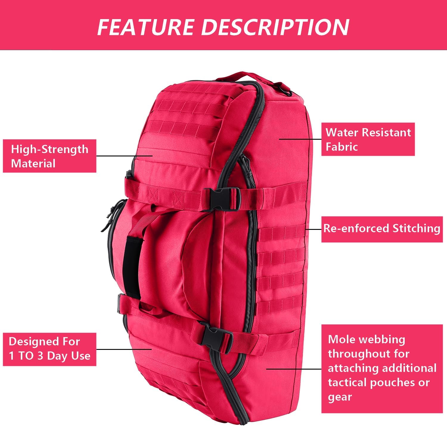 Skiennix 65L Large Duffle Bag - 3-in-1 Tactical Backpack MOLLE Pack for Sports & Outdoor Activities