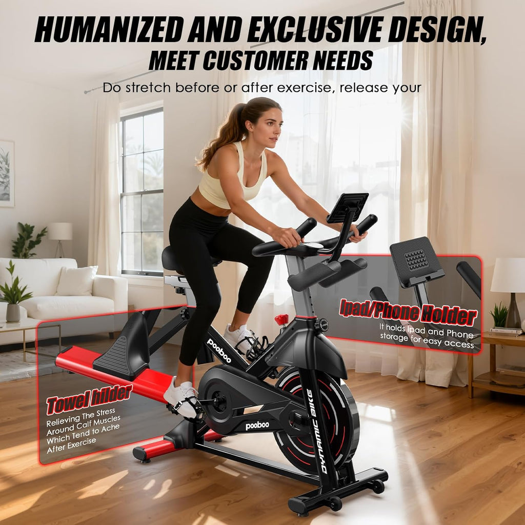 Pooboo Exercise Bike - Adjustable Magnetic Resistance | Silent Belt Drive for Home Cardio, 350lbs Capacity