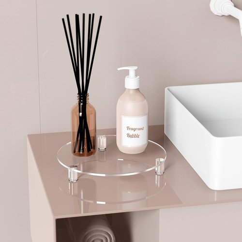 Clear Acrylic Riser - 7-Inch Round Pedestal Stand for Kitchen & Bathroom Décor | Modern Plant Stand