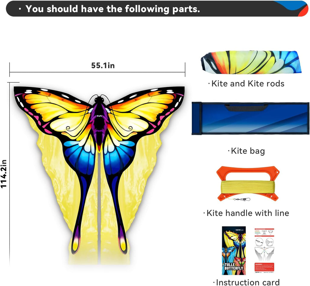 SGftre Yellow Tulle Butterfly Kite - Easy to Fly for Kids & Adults | Perfect for Beach Trips & Outdoor Fun