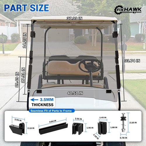 FIXHAWK EZGO Tinted Windshield, Foldable Front Windshield for EZGO TXT / DCS / PDS 1995-2013 Gas and Electric Golf Cart, PC UV Resistant Tinted EZGO Windshield