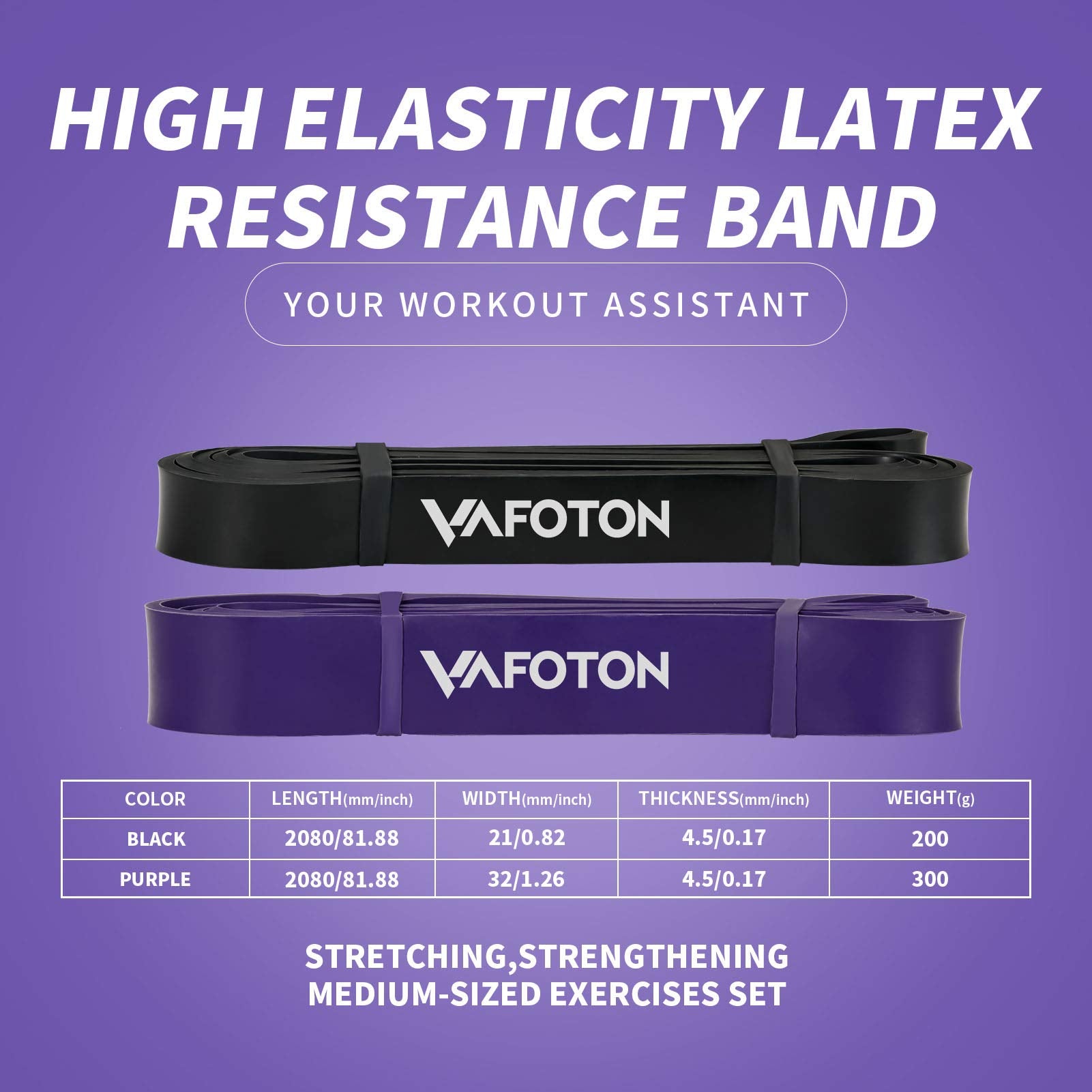 VAFOTON Pull up Assist Bands,Latex Resistance Band Loop for Strength Training,Warm up,Streching,Muscels Building,Home Gym Equipment for Men and Women-Medium Level
