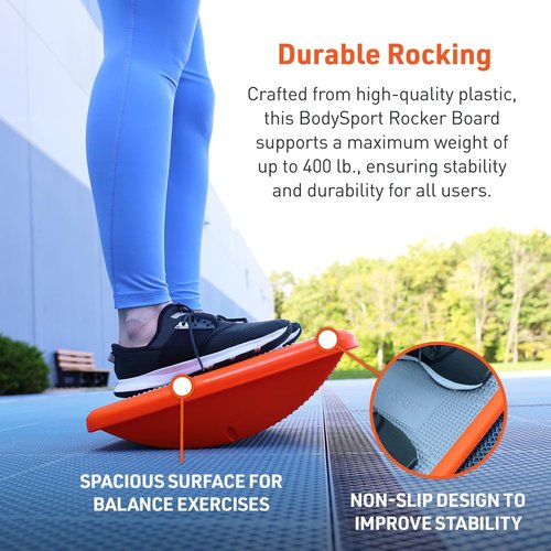 Body Sport Rocker Board - Lightweight Non-Skid Wobble Board for Balance Training & Therapy | 400 lb Capacity