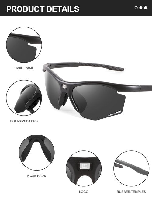 BIRCEN Mens Sports Polarized Sunglasses: UV Protection TR90 Wrap Around Sun Glasses for Outdoor Enthusiast Cycling Fishing