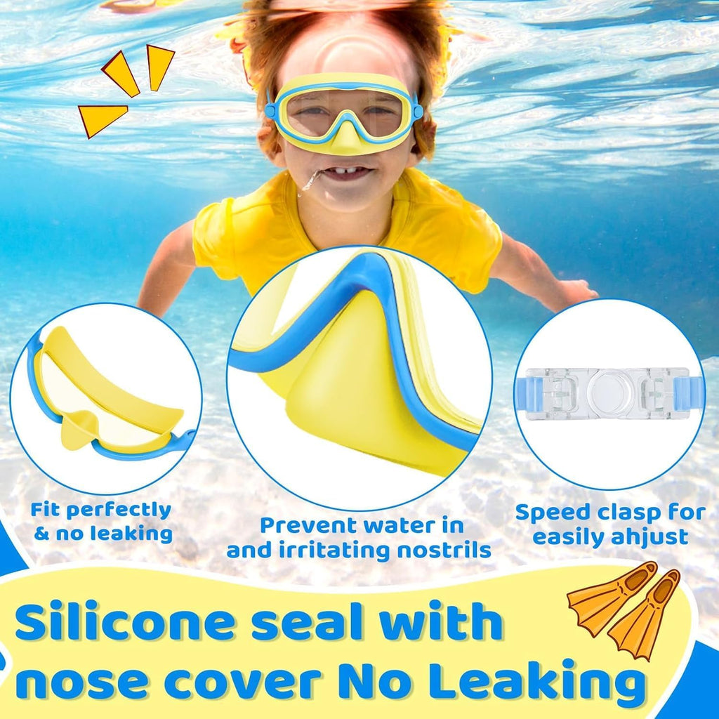 Vvinca Kids Swim Goggles - Anti-Fog Diving Mask with Nose Cover | Wide View, UV Protection, Ages 3-5